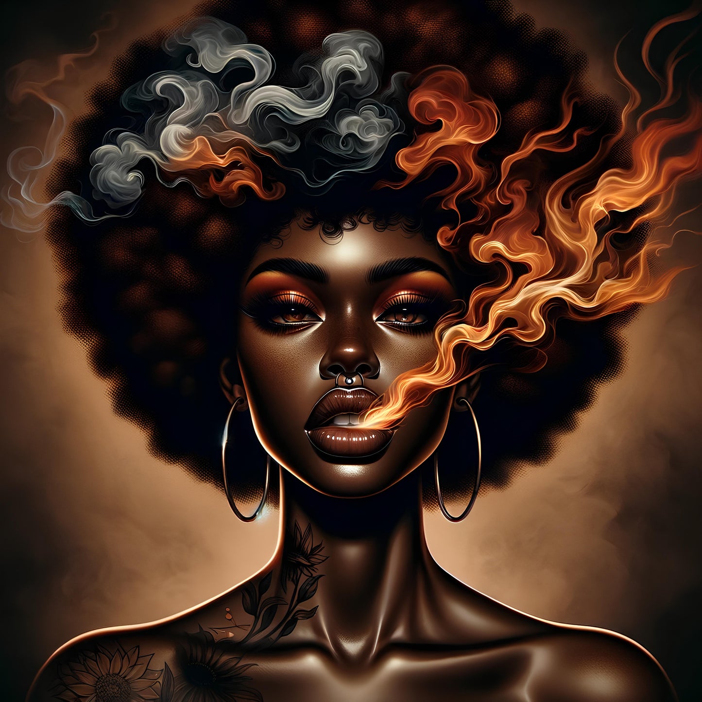 Fiery Elegance (African American smoke) Printable wall art