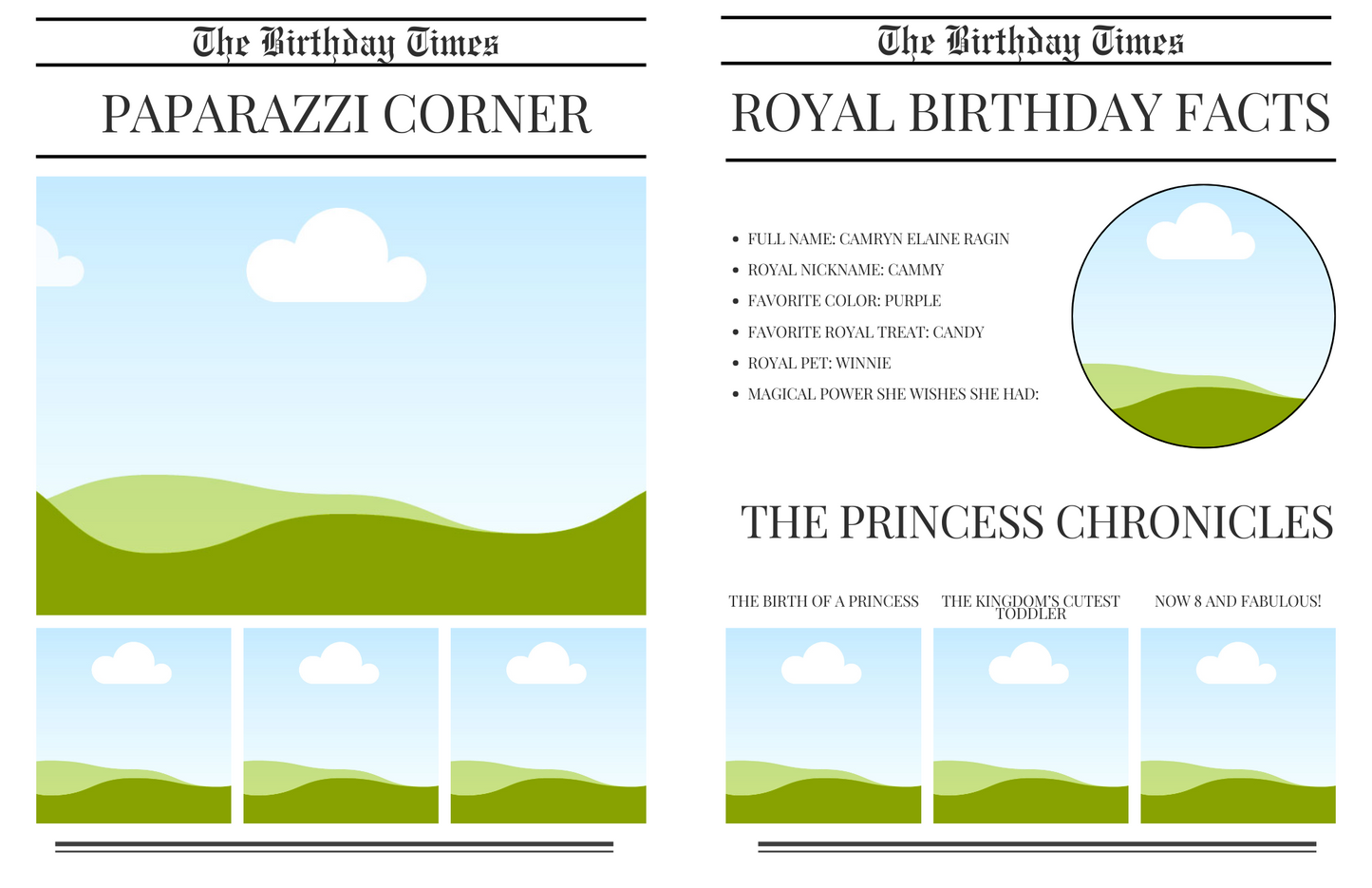 The Princess Gazette – Birthday Newspaper Template | Editable Canva Template