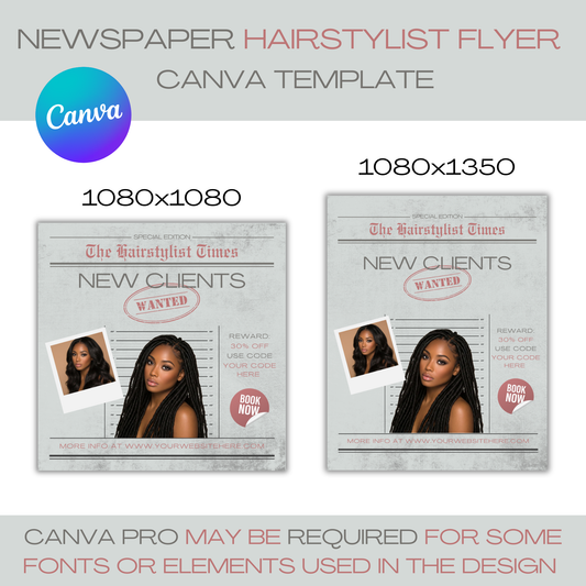 Newspaper Hairstylist Flyer Canva Template