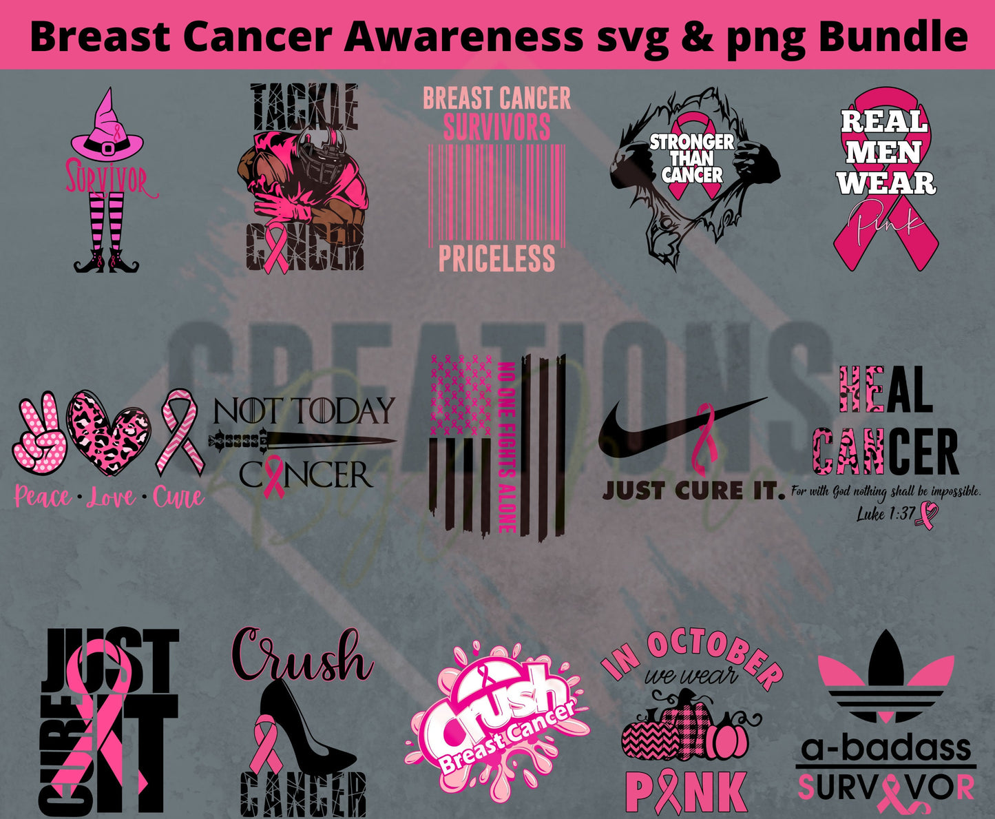 Breast Cancer Bundle 15 FILES svg and png files!!!