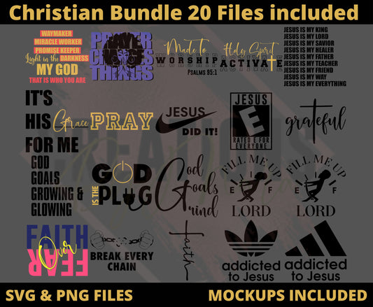 Christian Svg & Png Bundle with mockups included!!! 20 Files!! Ultimate Savings!!!