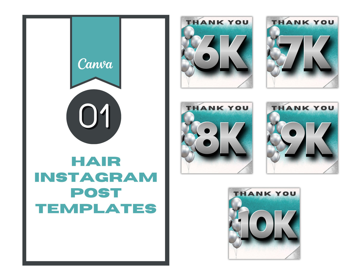 23 Instagram Branding Teal Hair Templates, Editable in Canva.