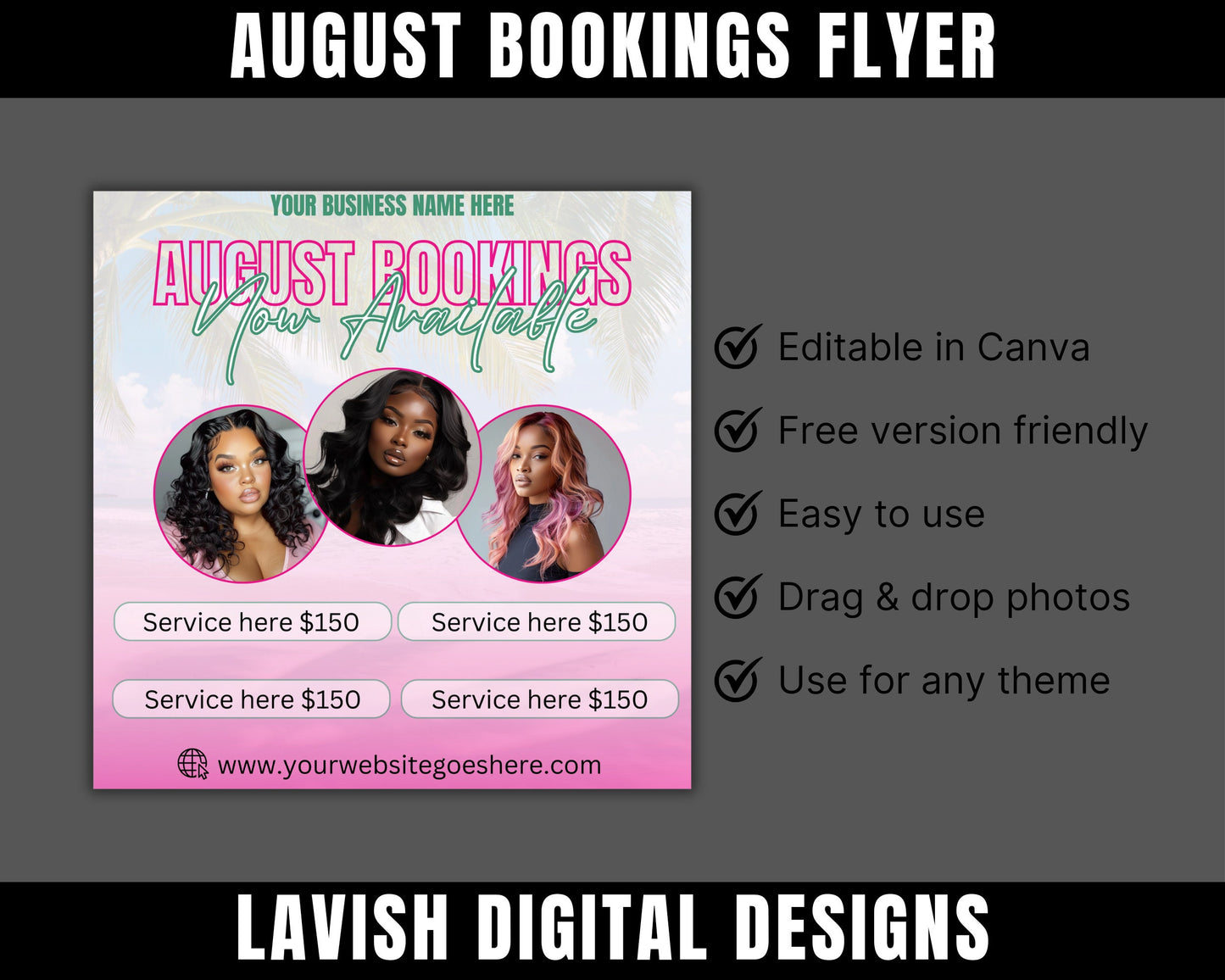 August Bookings, Editable in Canva