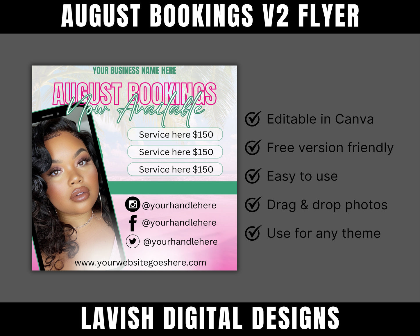 August Bookings v2, Editable in Canva