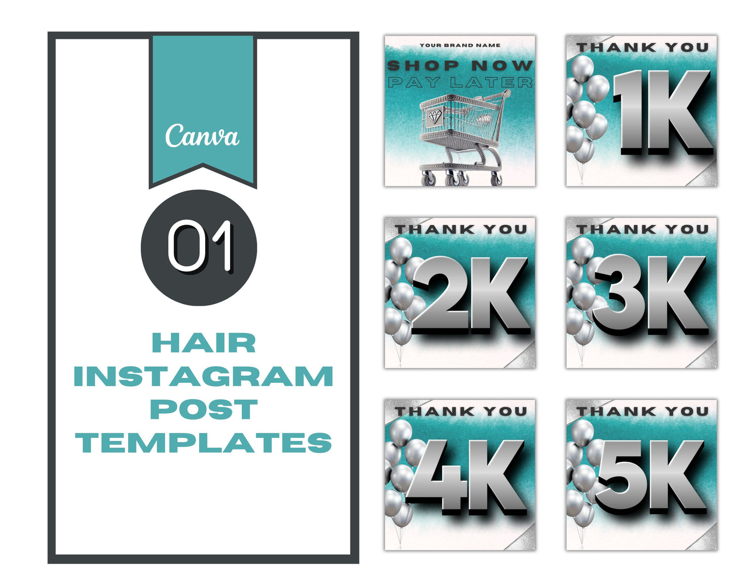 23 Instagram Branding Teal Hair Templates, Editable in Canva.